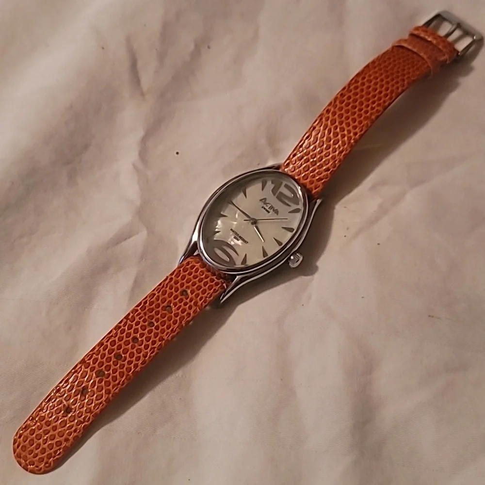 Activa By‎ Invicta Swiss Watch Mother of Pearl Orange Reptile Embossed Band
